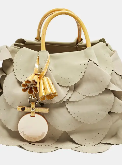 Emporio Armani Scalloped Applique Beige Nylon Tote