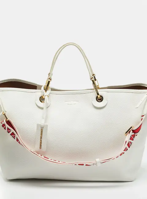 Emporio Armani MyEA Medium White Faux Leather Shopper Tote