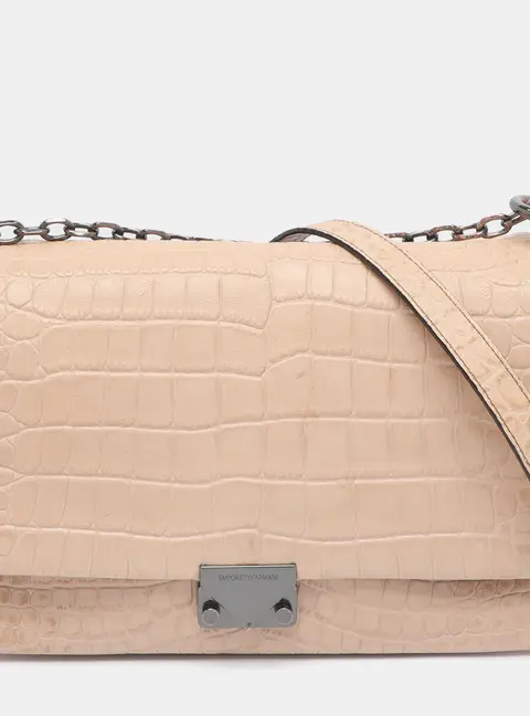 Emporio Armani Blush Pink Croc Embossed Leather Shoulder Bag