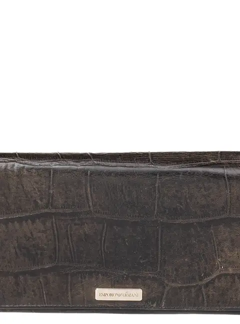 Emporio Armani Black Croc Embossed Leather Flap Wallet