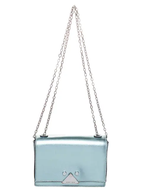 Emporio Armani Metallic Mint Green Leather Chain Shoulder Bag