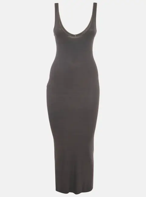 Enza Costa Grey Rib Knit Scoop Neck Maxi Dress S