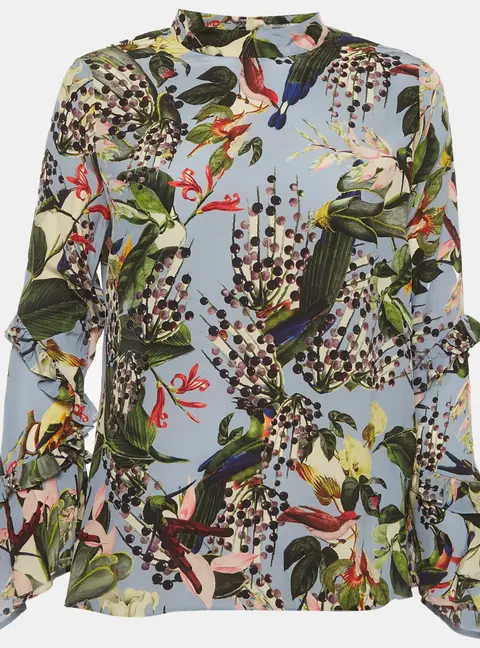 Erdem Blue Floral Print Crepe Louella Top M