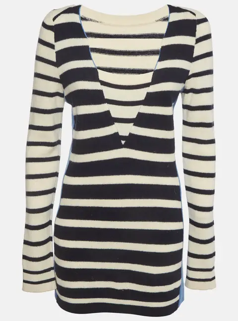 Ermanno Scervino Cream Striped Wool Knit Mini Dress M