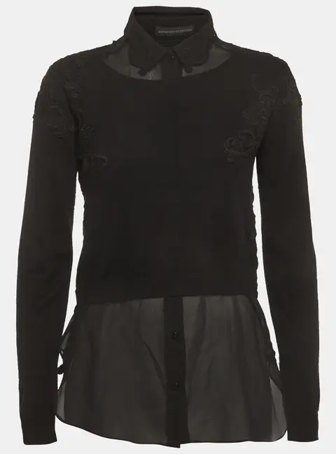Ermanno Scervino Black Sheer Silk Lining and Cashmere Knit Pullover M