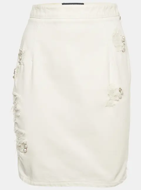 Ermanno Scervino White Denim Pearl Detail Mini Skirt S