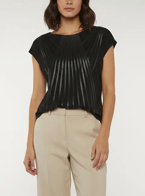 Escada Black Jersey and Leather Detail Manresa T-Shirt L
