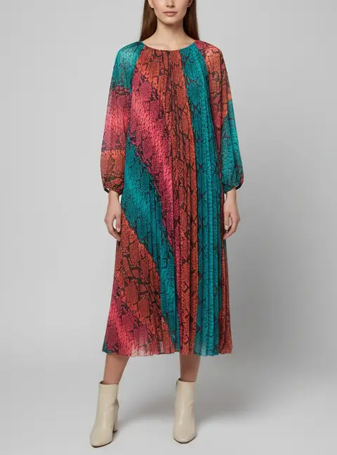 Escada Multicolor Chiffon Long Sleeve Dansion Maxi Dress M