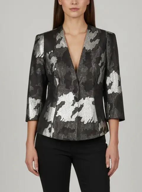 Escada Black Jacquard Fitted Blazer L