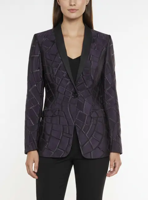 Escada Purple Jacquard Regular Fit Bedis Jacket M