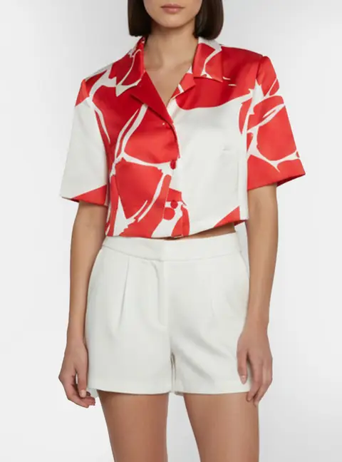 Escada Red/White Floral Patterned Satin Cropped Blazer M