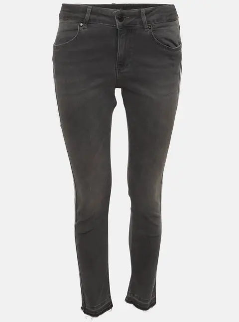 Escada Grey Striped Stretch Denim and Leather Skinny Jeans M/Waist 30"