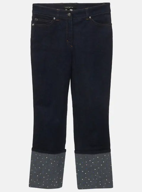 Escada Blue Denim Turn Up Embellished Hem Jeans S/Waist 27"