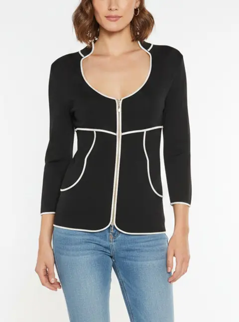 Escada Black Jersey Long Sleeve Zip Up Jacket M
