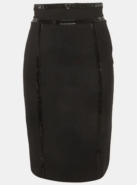 Escada Black Wool Blend and Leather Pencil Skirt S