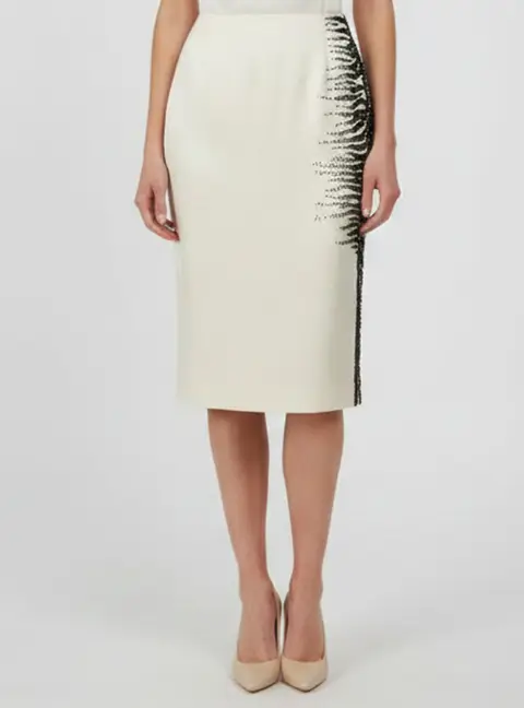 Escada Ivory Silk Hand Beaded Slovenia Midi Skirt M