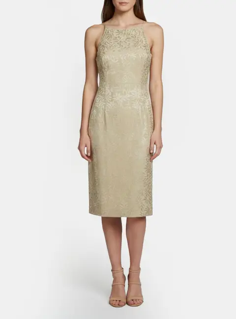 Escada Margaretha Ley Beige Jacquard Halter Neck Long Dress M