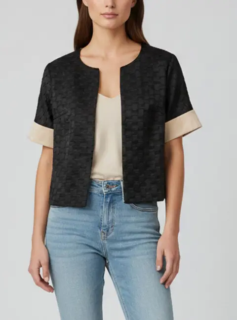 Escada Black/Pink Textured Satin Short Sleeve Jacket M