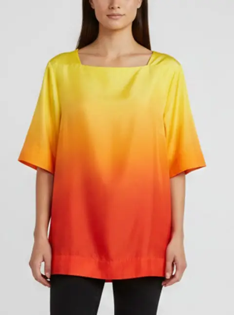 Escada Yellow/Orange Ombre Satin Short Sleeve Blouse L