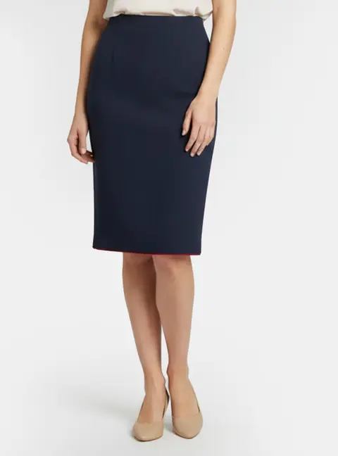 Escada Navy Blue Wool Crepe Pencil Skirt L