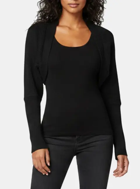 Escada Black Cashmere Rib Knit Cropped Shrug M