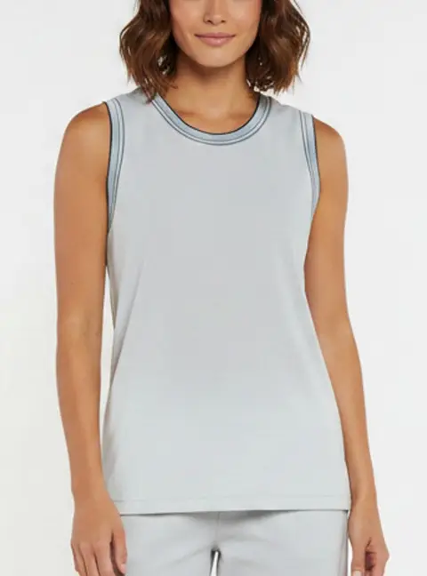 Escada White/Blue Striped Knit Tank Top XL