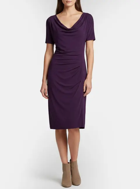 Escada Purple Draped Jersey Cowl Neck Midi Dress M