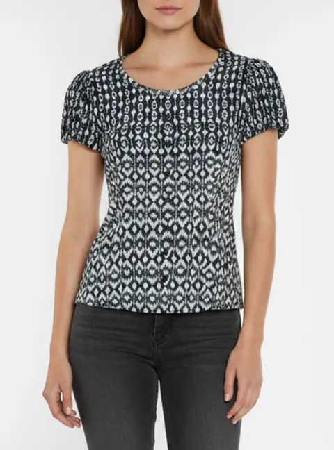 Escada Sport Black Printed Silk Blend Pleated Top M