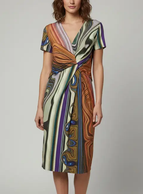 Escada Multicolor Printed Jersey Draped Disa Dress L