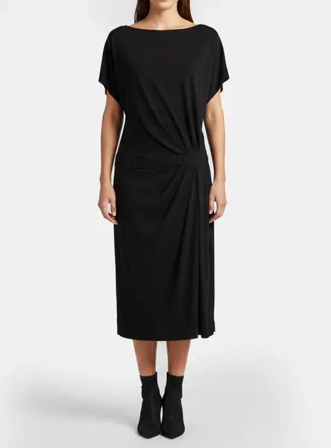 Escada Black Jersey Draped Midi Dress L
