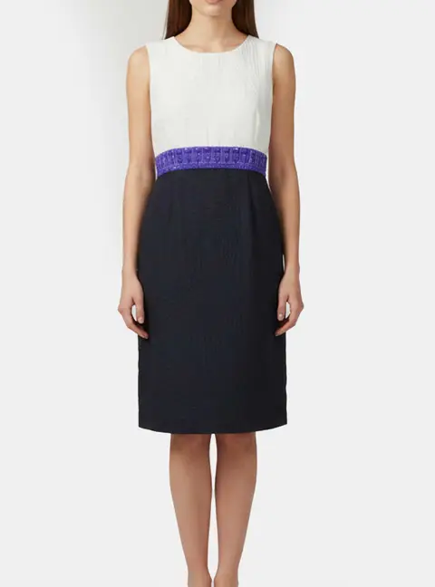 Escada Navy Blue Jacquard Embellished Dedy Dress L