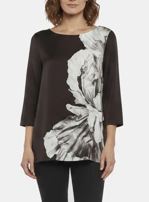 Escada Sport Black Floral Print Crepe Long Sleeve Blouse M