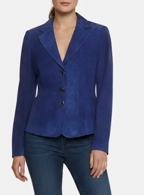 Escada Blue Suede Top Stitch Detail Blazer M