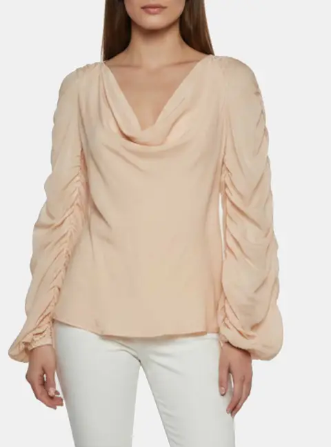 Escada Pink Chiffon Ruched Sleeve Top S