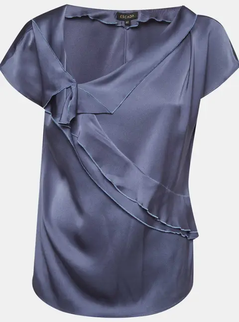 Escada Blue Satin Ruffle Detail Nanett Sleeveless Top L