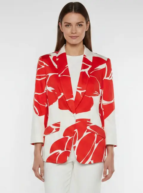 Escada White/Red Floral Print Stretch Cotton Single Breasted Bethney Blazer L