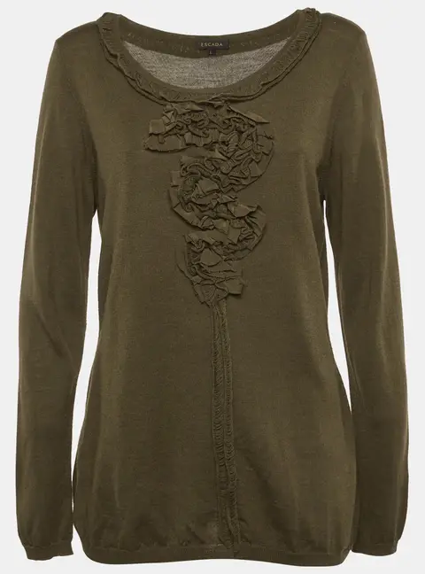 Escada Green Knit Long Sleeve Top L