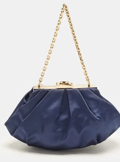 Escada Logo Frame Navy Blue Satin Chain Clutch
