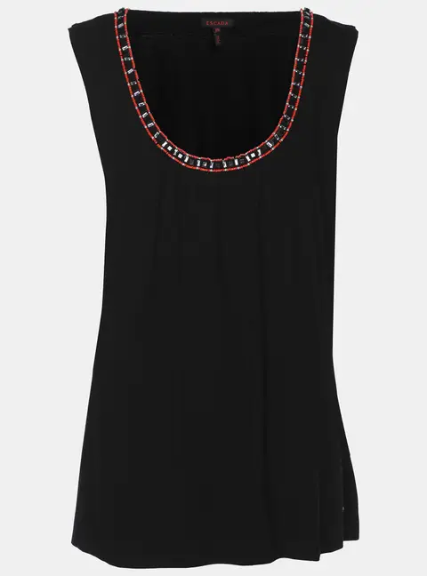 Escada Black Jersey Beads Embellished Sleeveless Top XL