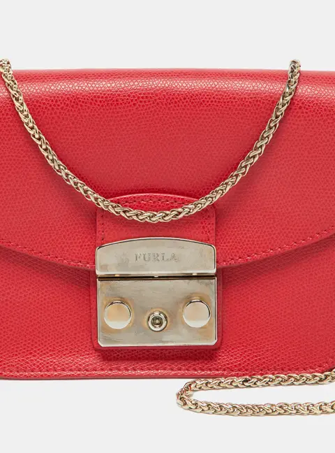 Furla Red Leather Mini Metropolis Chain Crossbody Bag