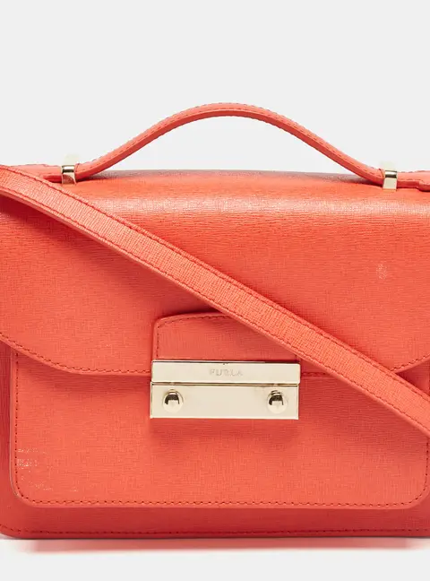 Furla Metropolis Orange Leather Top Handle Bags