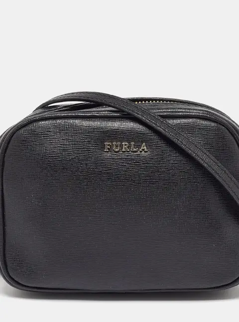 Furla Black Leather Camera Crossbody Bag