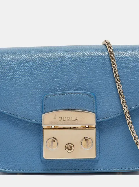 Furla Blue Leather Mini Metropolis Crossbody Bag