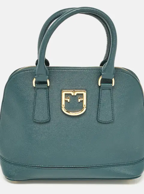 Furla Dark Green Leather Dome Logo Satchel