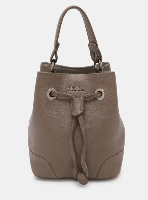 Furla Grey Leather Mini Stacy Drawstring Bucket Bag