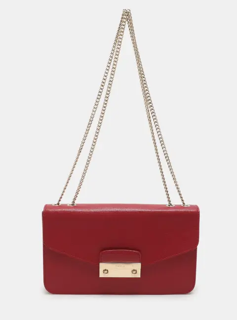 Furla Red Leather Metropolis Chain Shoulder Bag