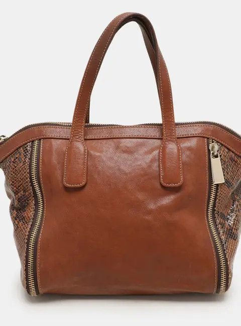 Furla Brown Leather and Python Embossed Leather Satchel
