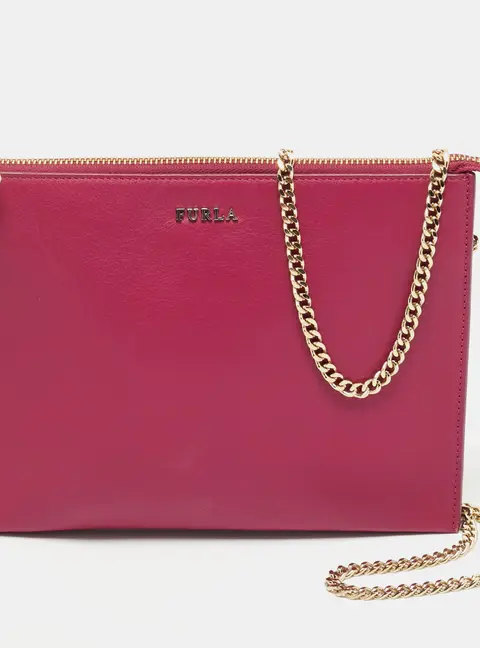 Furla Fuchsia Leather Flat Chain Clutch