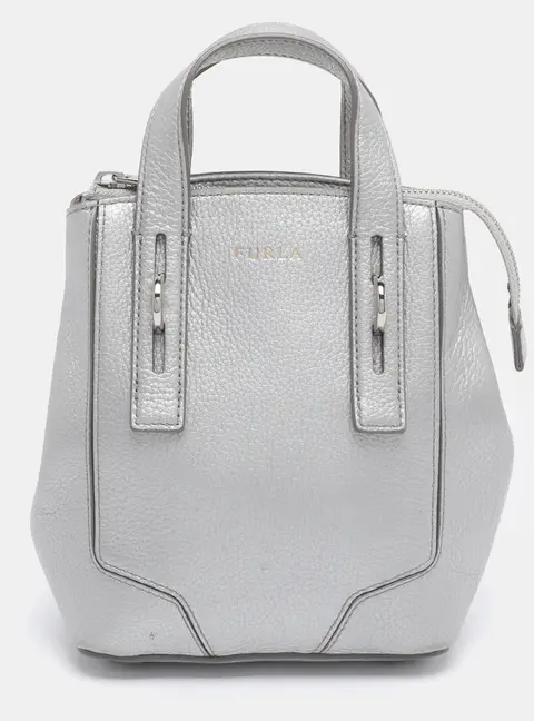 Furla Perla Silver Leather Tote Bag