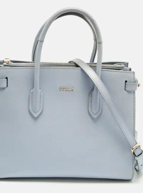 Furla Light Blue Leather Small Pin Tote